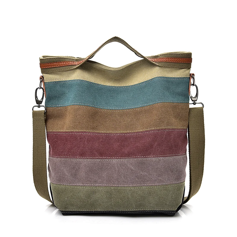 Spring Stripes Printing Rainbow Crossbody Bags for Women Large Messenger Bag Canvas Fashion Handbags Women Bags Bolsas Tote bag