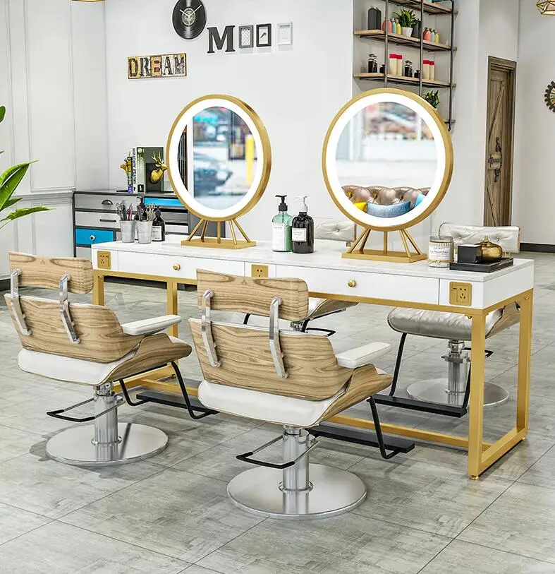 Barber shop mirror cabinet double-sided hairdressing mirror hair salon special floor-to-ceiling photo studio makeup table