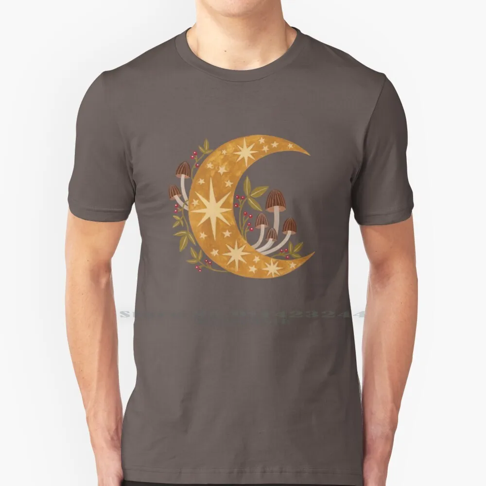 Forest Moon 100% Cotton T Shirt Traditionalmedia Handpainted Gouache Autumnal Fall Moonlight Stars Starry Shine Shiny Forest