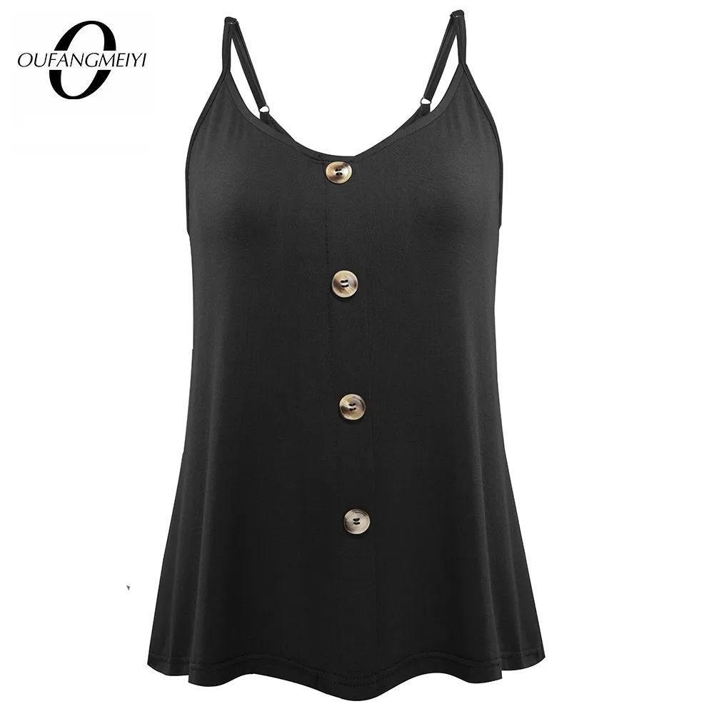 Women Casual O Neck Sleeveless Summer T Shirt Fashion Female Brief Pure Color Buttons Tees ET063