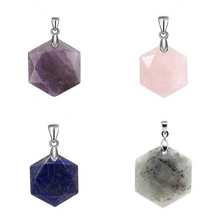 Crystal Pendant Natural Hexagram Crystal Quartz Star of David Hexagon Faceted Rose Quartz Magen David Pendant Jewelry For Men