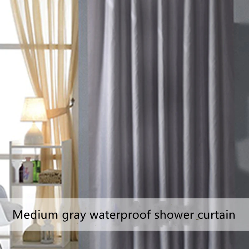 Shower Curtains Waterproof Solid Color With Hooks Rings For Bathroom Grey Beige Anti-mold Polyester Partition Home Bath Curtain