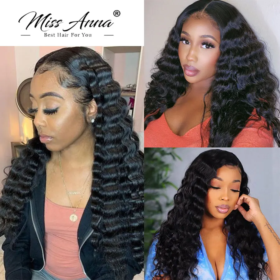 Missanna 16-32 Inch 13x6 Loose Deep Wave Lace Front Wig 250 Density Lace Closure Wig 4x4 5x5 6x6 Brazilian Remy Human Hair Wig