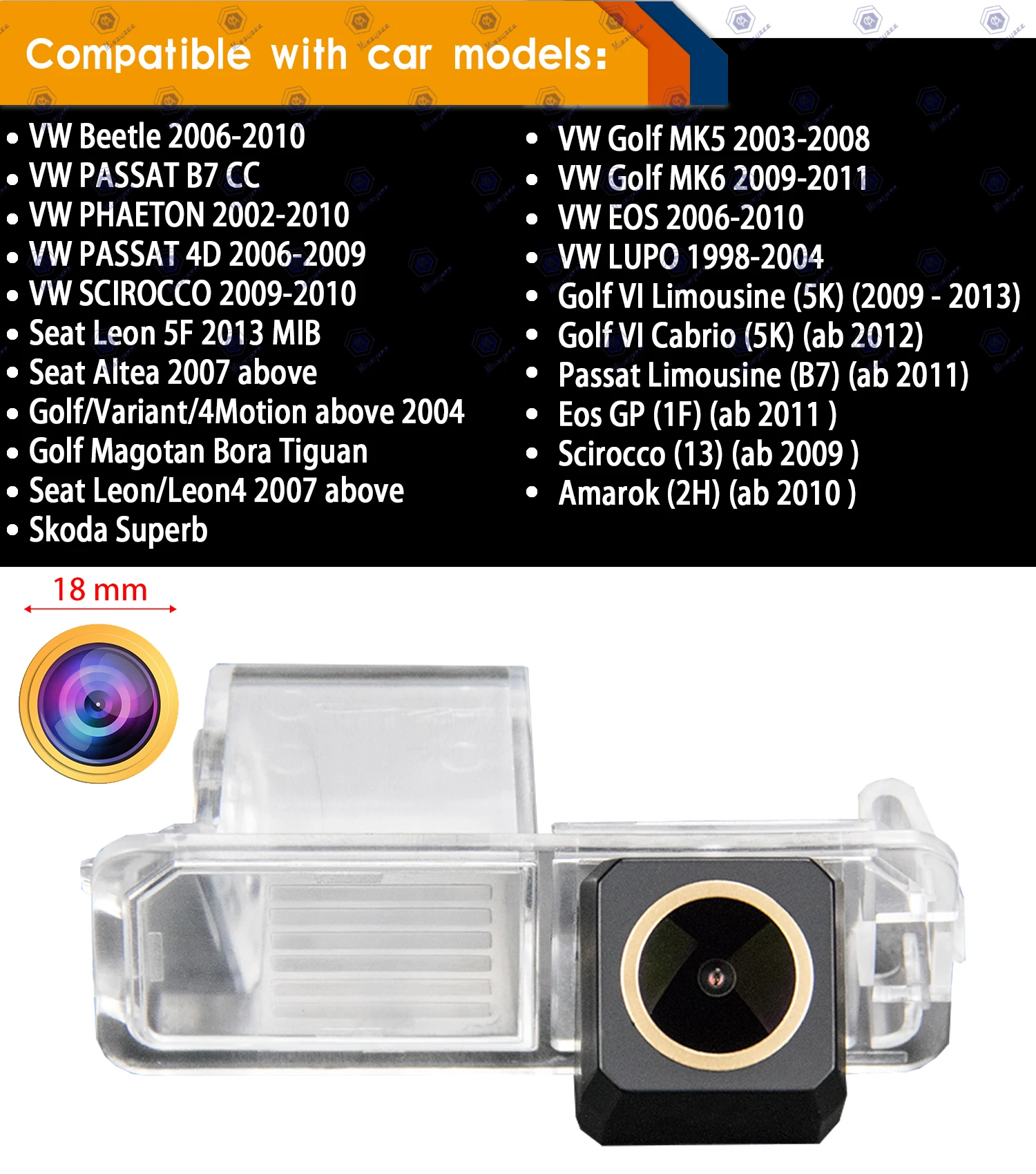 Reversing Camera HD 1280x720p Golden Camera for VW Passat B7 CC Skoda Superb Seat altea Golf 6 Amarok Phaeton Seat Leon 5F