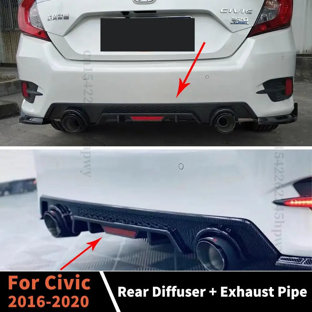 

Side Rear Bumper Diffuser Lip Exhaust Pipe Body Kit Accessories Splitter Refit For Honda Civic 2016 2017 2018 2019 2020 Sedan