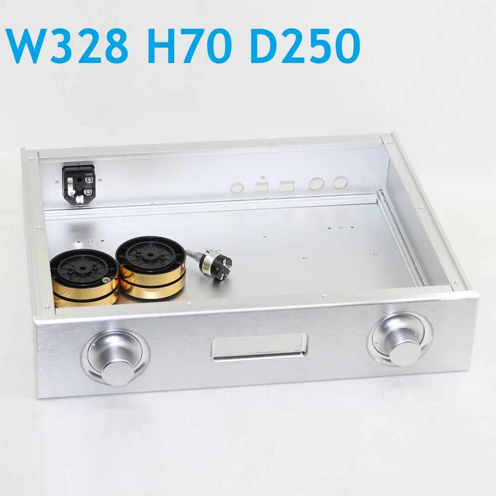 W328 H70 D250 DIY Anodized Aluminum Decoder Shell Silver Earphone Amp Box Dual Soft Control Tube Amplifier Power Amplify Chassis