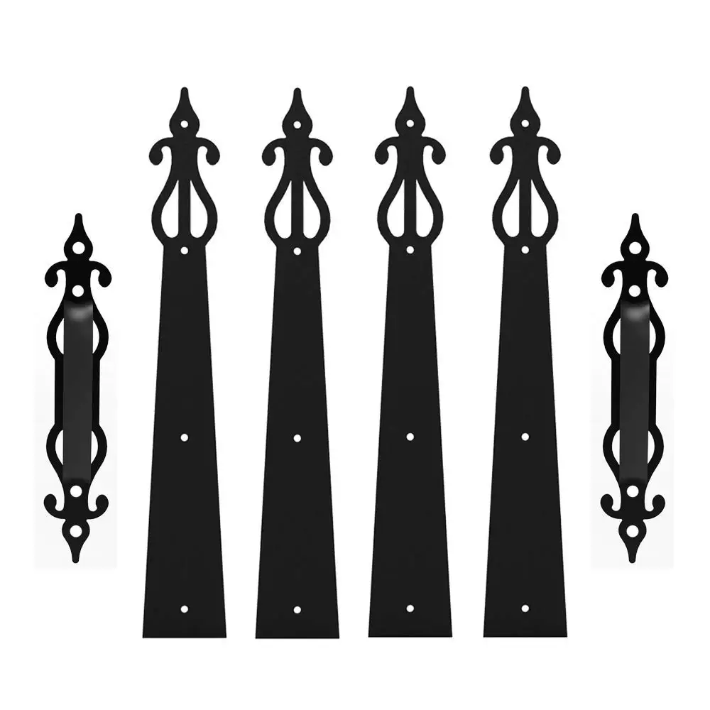 2 Handles 4 Hinges Decorative House Garage Handle Hinge Accent Set, Sliding Barn Door Hardware Kit, Screw Mounted