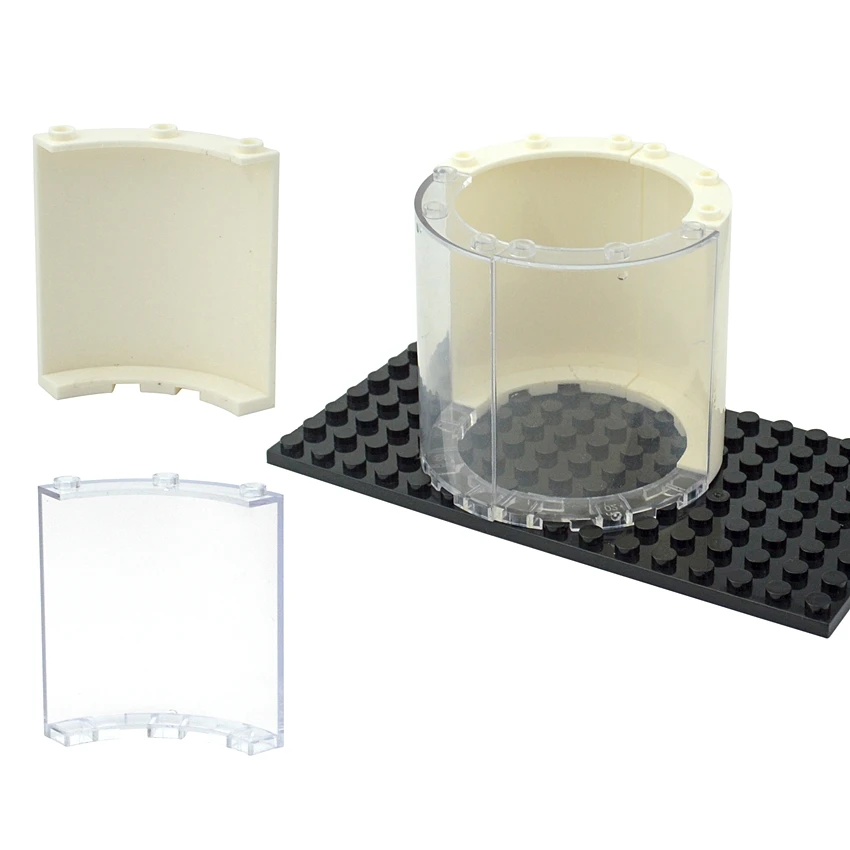 MOC Arc Wall Bricks Transparent Cylinder Quarter 4x4x6 Round Corner 4x4 Macaroni Wide With 3 Studs Compatible 30562 46361 Blocks