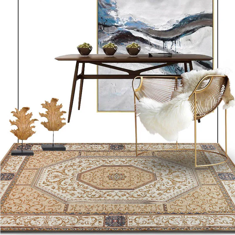 Europe Pastoral Carpet Retro Woven Living Room Rug Dining Room Non-slip Floor Mat Jacquard Carpet Bedroom Washable Persian Rug