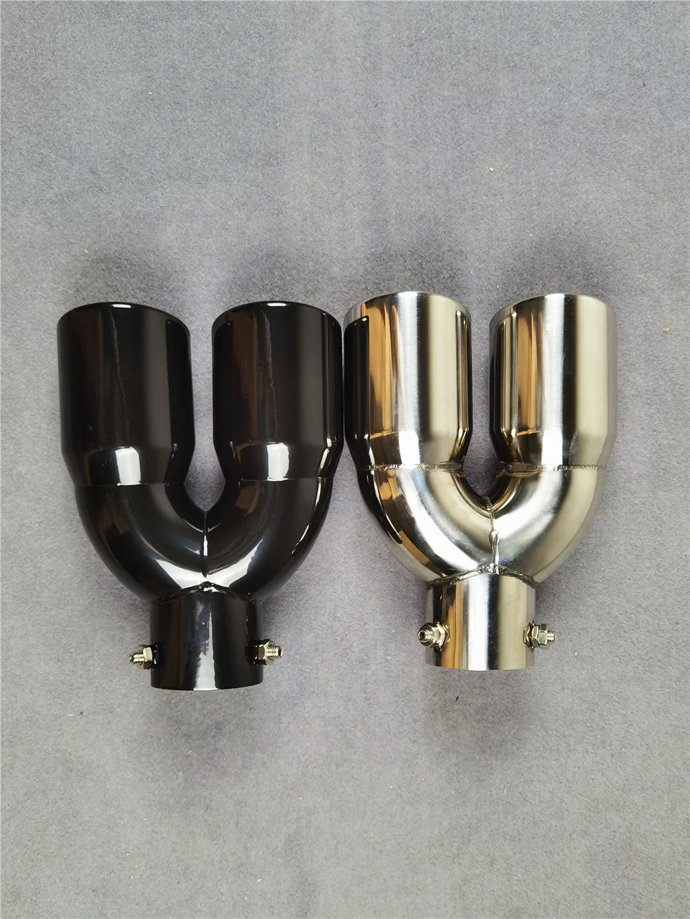 Universal Y-Model Exhaust Tip - Black/Silver - close-up view