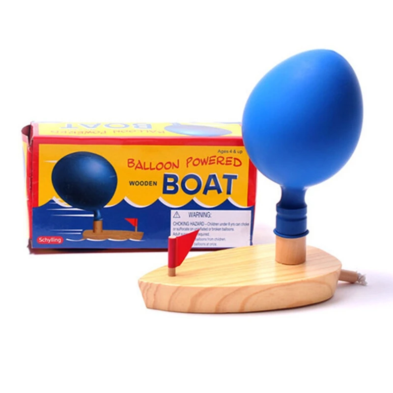 

C5AF Wooden Balloon Powered Boat Children Water Playing Bathing Kids Birthday Gift Desk Decor