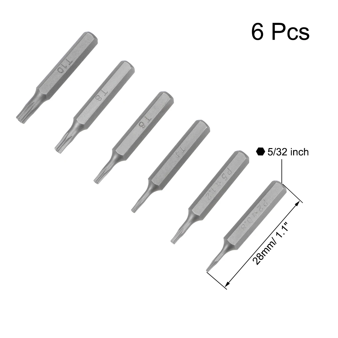 Uxcell 6Pcs Torx Screwdriver Bits Set 5/32 Inch Hex Shank T4 T6 T8 T10 P2 P5 Screwdriver Repair Bit Set Repairing Hand Tools