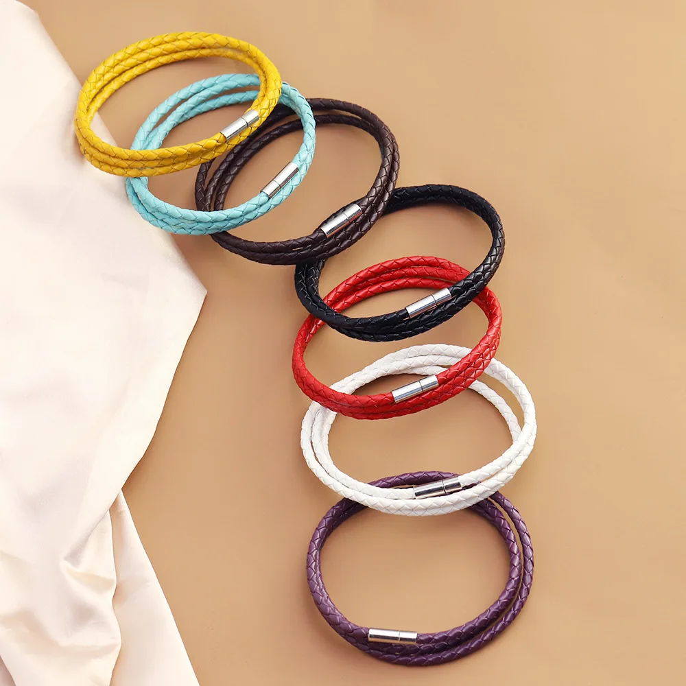 MYLONGINGCHARM 2pcs/lot wholesale Bracelet Chain, Adjustable size 4mm widthness PU leather chains for Jewelry Making