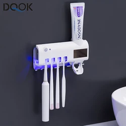 Toothbrush Holder Toothpaste Dispenser Solar Energy Bathroom Toothbrush Storage Box Multi-function Storage Holder USB Charge
