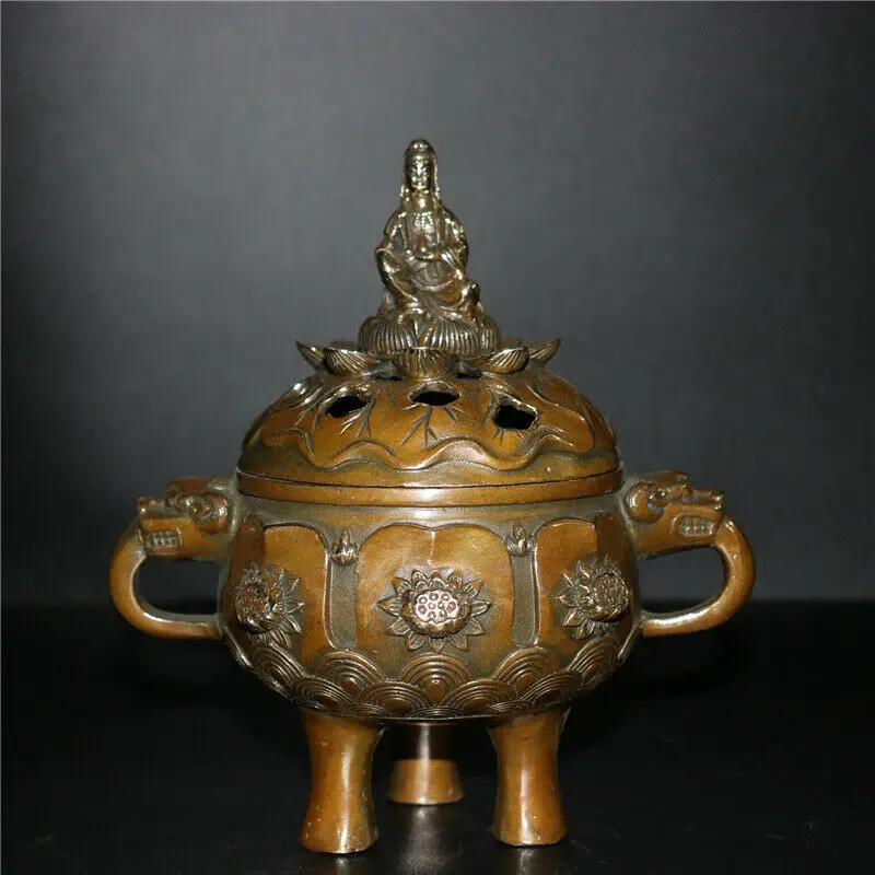 

Old Brass Lotus Avalokitesvara Censer From The Chinese Antique Collection