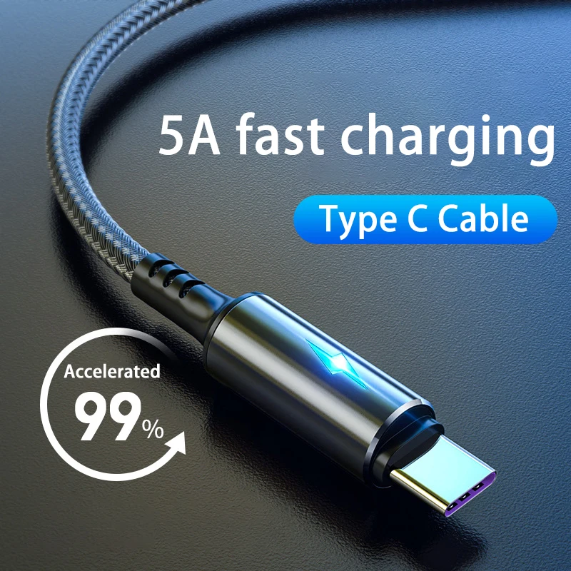 LED Light 5A Type C Cable Fast Charging USB C Cable for Xiaomi Huawei Note 7 Phone Accessories Data Cable Charger USB Cable