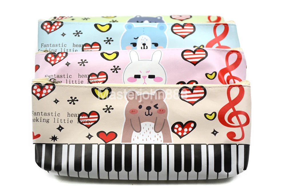 Music Topic Piano Keyboard Bear Rabbit Music Note Pencil Case Pen PU Bag For Student Music Staff Musician Song Writer Artist