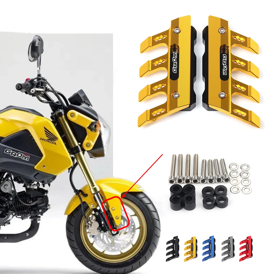 With Logo For Honda GROM 125 Red Motorcycle CNC Accessories Mudguard Side Protection Block Front Fender Anti-Fall Slider