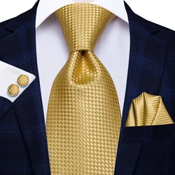 Solid Gold Yellow Ties For Men Handky Cufflinks Set Fashion Gift For Men's Tie Wedding Business Necktie Blue Black Orange Beige