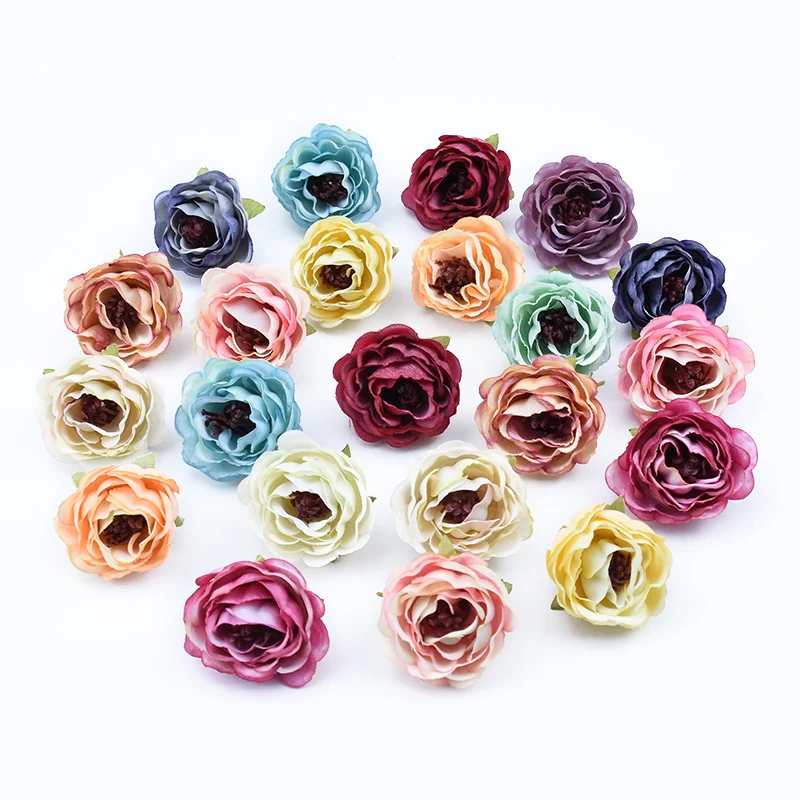 

10 Pieces Artificial Flowers Home Decor Wedding Christmas Diy Scrapbooking Gifts Candy Box Brooch Roses Bridal Accessories Vases