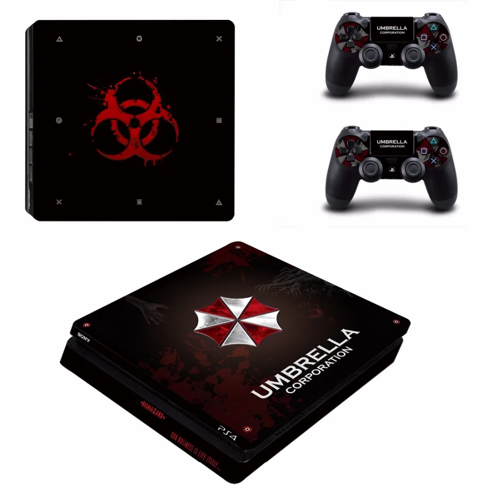 Biohazard Umbrella PS4 Dünne Aufkleber Play station 4 Haut Aufkleber Aufkleber Für PlayStation 4 PS4 Slim Konsole & Controller Haut