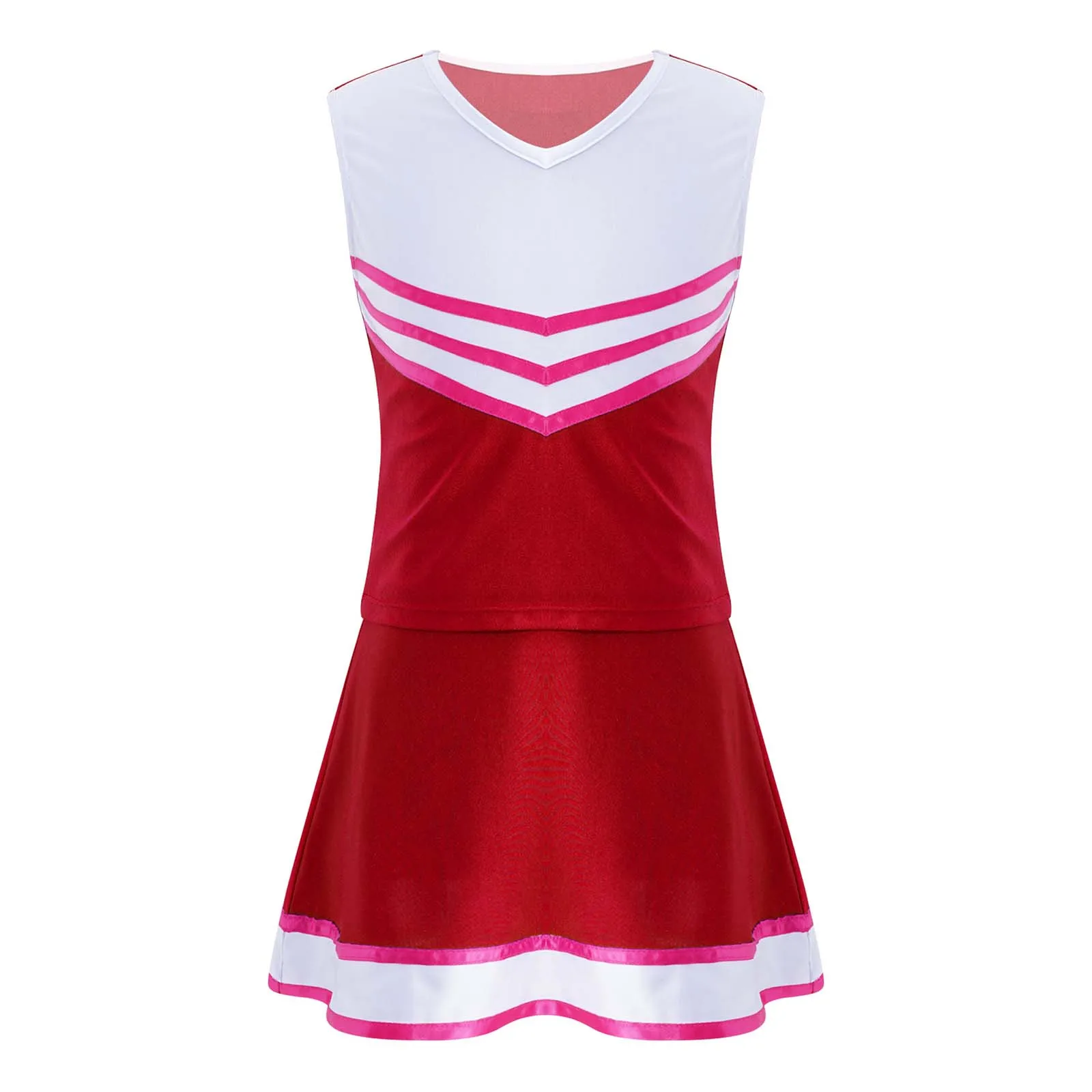 Kids Cheerleading Uniforms Sets Tops + Pleated Mini Skirt Girls Dancewear for Dacning Competition Cosplay Cheerleading Costume