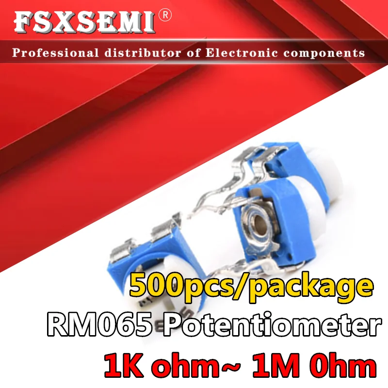 500pcs RM065 RM-065 100 200 500 1K 2K 5K 10K 20K 50K 100K 200K 500K 1M ohm Trimpot Trimmer Potentiometer variable resistor  103