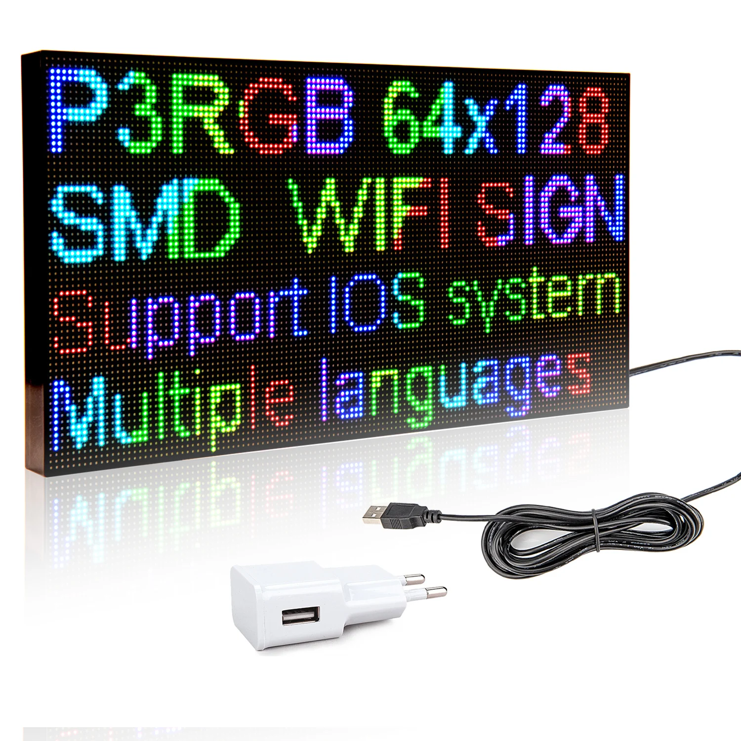 5V P3 64*128 Dots RGB Led Sign Display WiFi Programmable Scrolling Message Board Full Color LED Screen for Bar Advertising