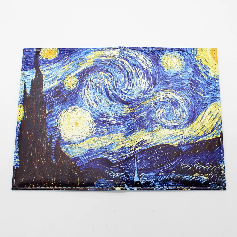 Capa protetora de passaporte para homens e mulheres, requintado estilo artístico Van Gogh, céu estrelado, porta-passaporte de couro, carteira de