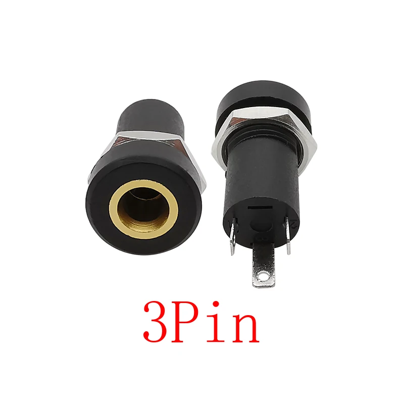 PJ-392A Audio Jack soquete conector com porca, 3,5mm, 3, 4 Pólo, solda estéreo, montagem em painel, 3,5mm, fone de ouvido, fêmea