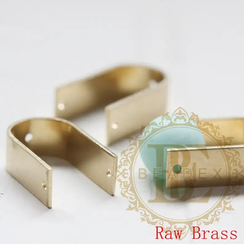 DIY Supply-Solid Brass Finding Bead Frame - U Shape with 3 Holes 19.9x12.5x6.9mm (3857C-V-228)