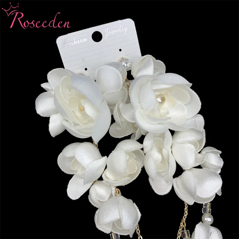 Handmade White Flower Bridal Earrings Wedding Jewelry Gold Color Women Drop Earring RE4410