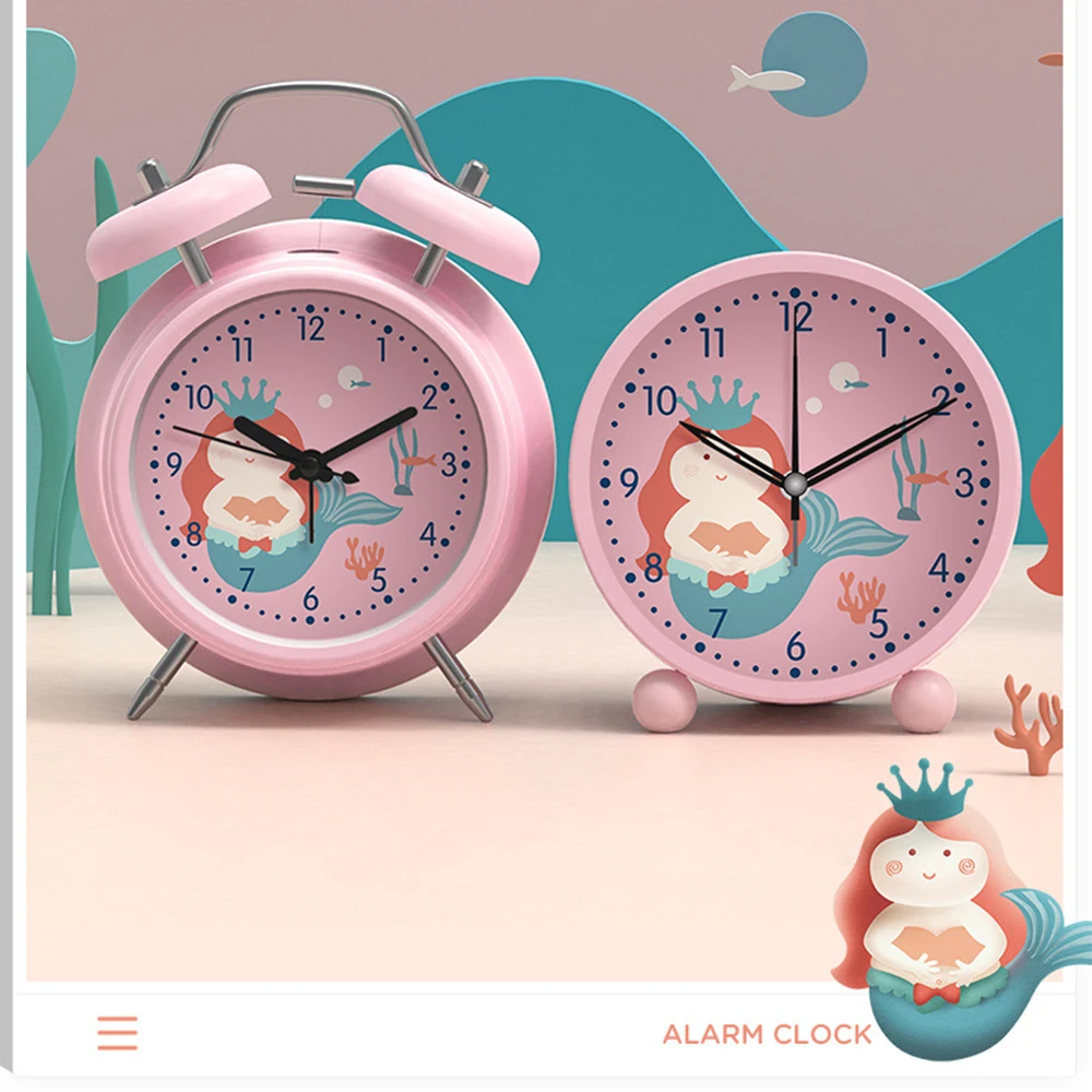 Silent Small Cartoon Children Alarm Clock Child Girl Cute Night Light Alarm Clock Modern Creative Bedroom Wecker Home Decor Gift