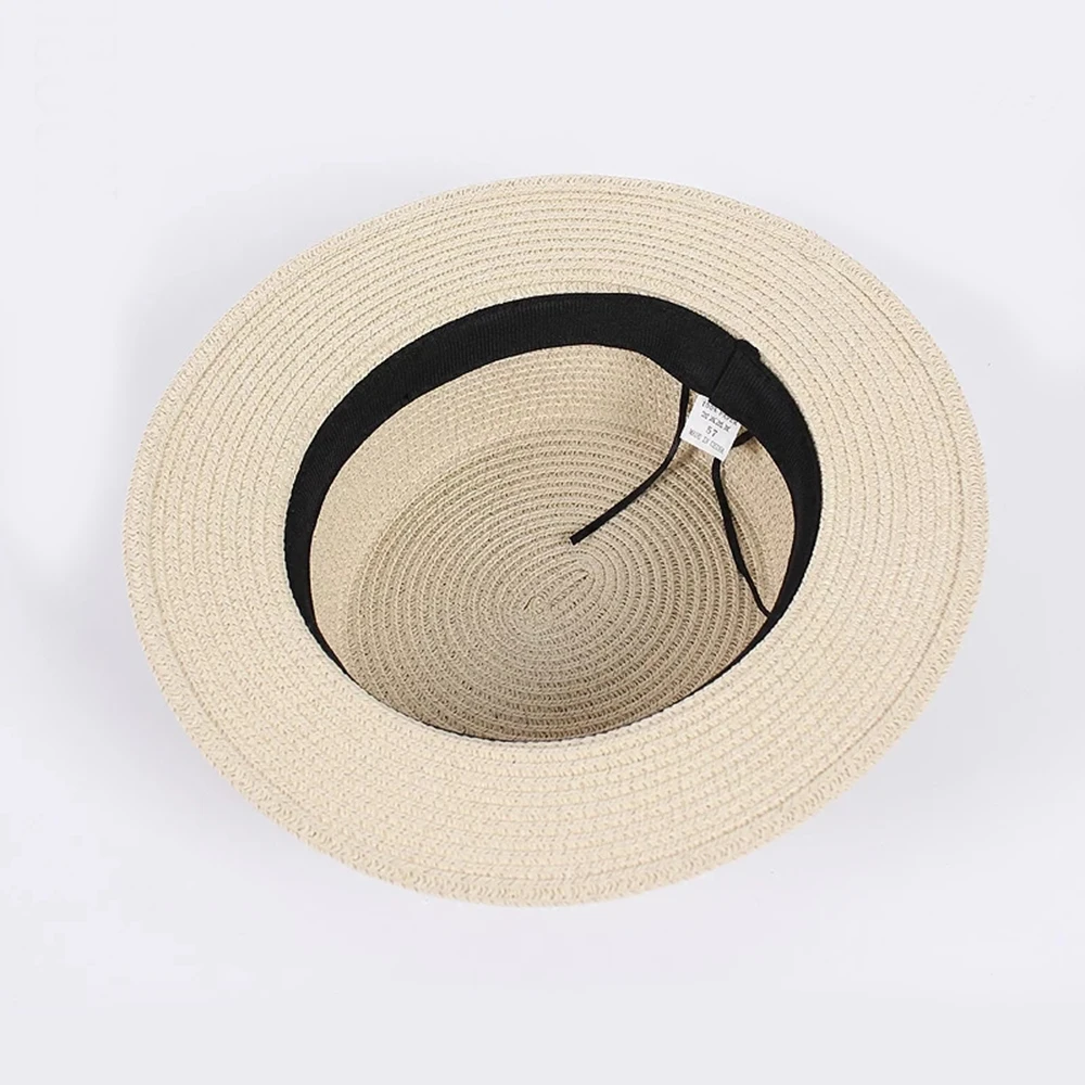 2019 new women\'s hat Ribbon Straw Sun Hat Breathable Large Brim Beach Summer Boater Beach Ribbon Round Flat Top Hat For Women