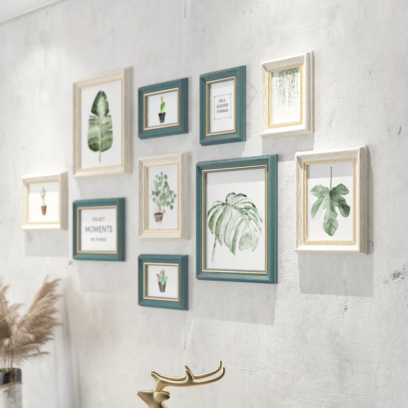 10 Pcs Fresh Retro Photo Frame Wall Combination Hanging Picture Frames Set 5 Inch 7 Inch 10 Inch Rectangle Photo Frames Set