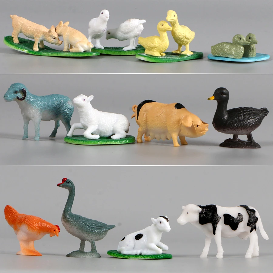 12pcs Simulation Farm Animal Model Toy Wild Zoo Animals Lion Tiger Duck Chicken Figurine Poultry Action Figure PVC Doll For Kids