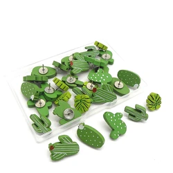 30PCS Wooden Push Pins Cactus Palm Leaf Thumb Tack Decorative Cute Pushpins for Photos Wall, Maps, Bulletin Board or Cork Boards