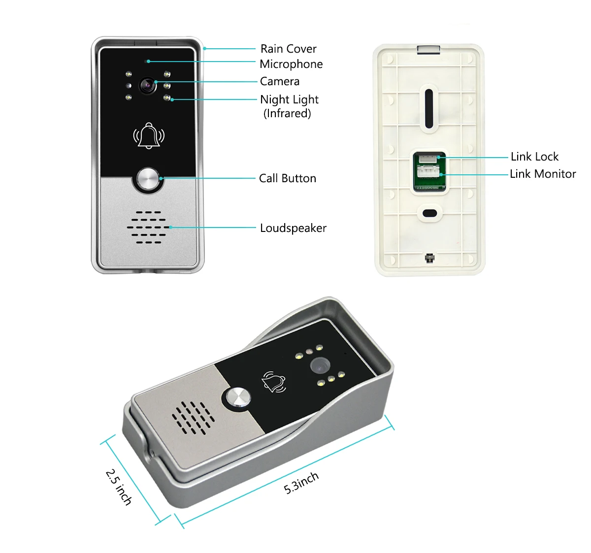 Wired Video Intercom System Video Entry Door Phone 2-Monitor Video Doorbell Door Phone support Unlock for Home Villa Apartment