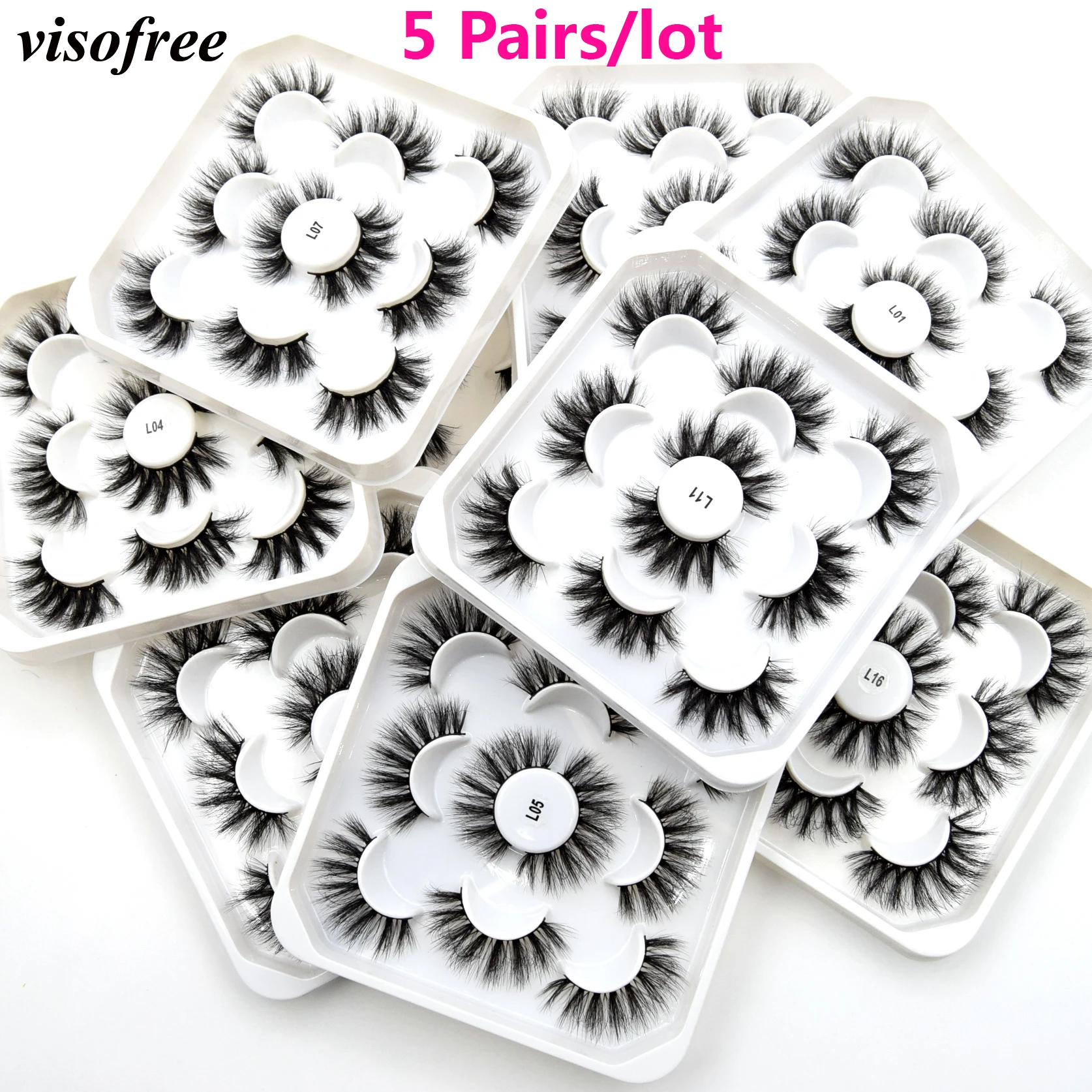 Visofree 3/5 Pairs Lashes 3D Faux Mink Lashes Fluffy Soft Wispy Natural Long False Eyelashes Curly Lashes Wholesale Lashes 20mm