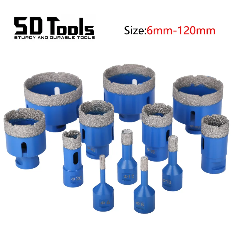 6-120mm M14 Thread Vacuum Brazed Dry Diamond Drilling Core Bits Ceramic Tile Hole Saw Granite Marble Porcelain Brick Stone Drill