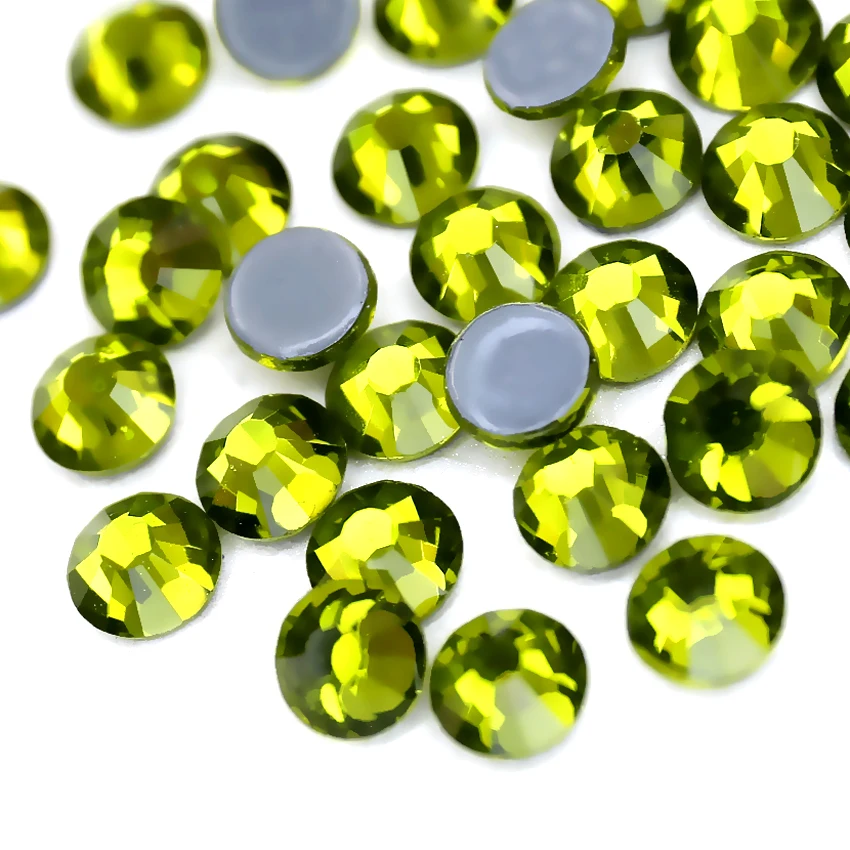 Lt.Sapphire Topaz Olivine Hot Fix Rhinestones SS16 SS20 Flat Back Crystal Strass Stone Glass Iron on Glitters DIY fabric Garment