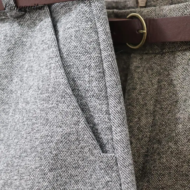 Autumn Winter Formal Shorts Women Korean High Waist Thick With Sashes Wide Leg Shorts Female Gray Black Green Casual Bottom
