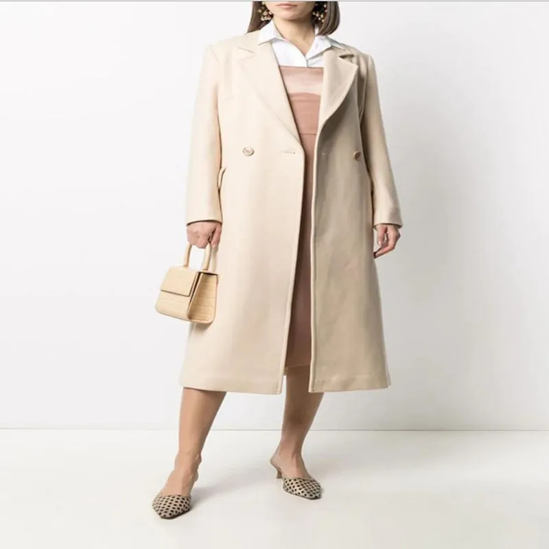 

New Autumn Winter Simple Temperment Self-Cultivation Fashion Double-Breasted Back Split Solid Color Long Woolen Coat s1638