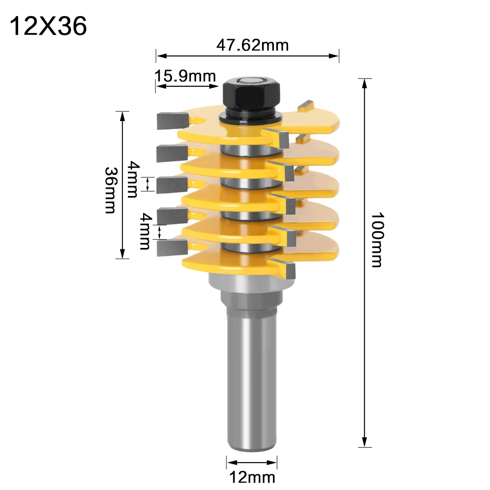 Mèche de routeur à joint de boîte réglable, coupe-bois, coupe-tenon, outils de travail de calcul, 5 lames, 3 cannelures, tige de 1/2 "12mm, 1PC