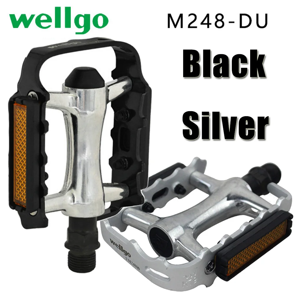 WELLGO M248 Mountain Bike Pedal Road Bicycle Fixed Gear DU Bearings Non-slip Ultra-light Pedal Treadle Threaded Bike Accessories