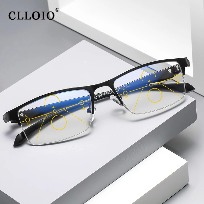 CLLOIO Business Office Reading Glasses For Men Women Multifocal Progressive Reading Glasses Anti Blue Light Presbyopic Eyewears