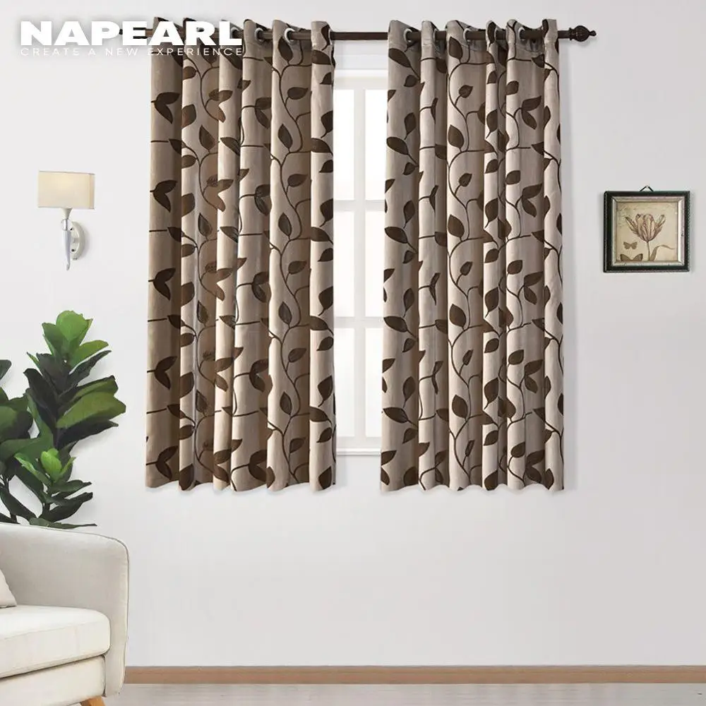 NAPEARL 1 Piece Short Leaves Design Curtains Bedroom Window Kitchen Grommet Top Semi-Blackout Ready Made for Living Room