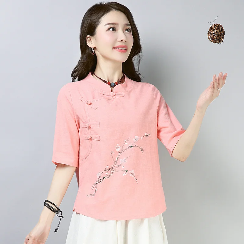

Vintage Chinese Style Shirt Women Cotton Linen China Cheongsam Tops Traditional Tang Suit Casual Ethnic Harajuku Blouses Femme