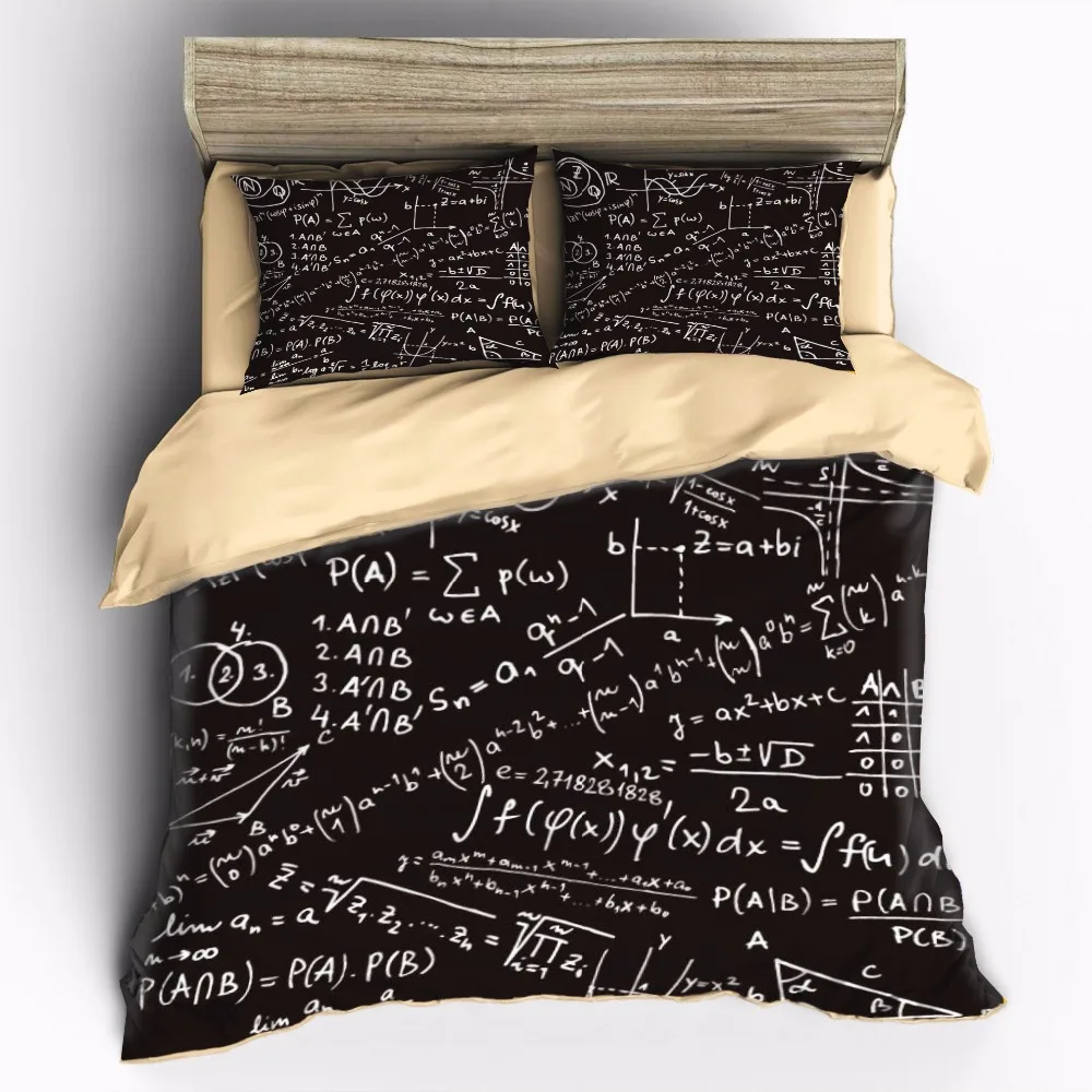 AHSNME Brand Goods Novelty Gift Math Formula Pattern Bedding Set Quilt Duvet Cover+2 Pillowcase For Twin Full Queen King Bed