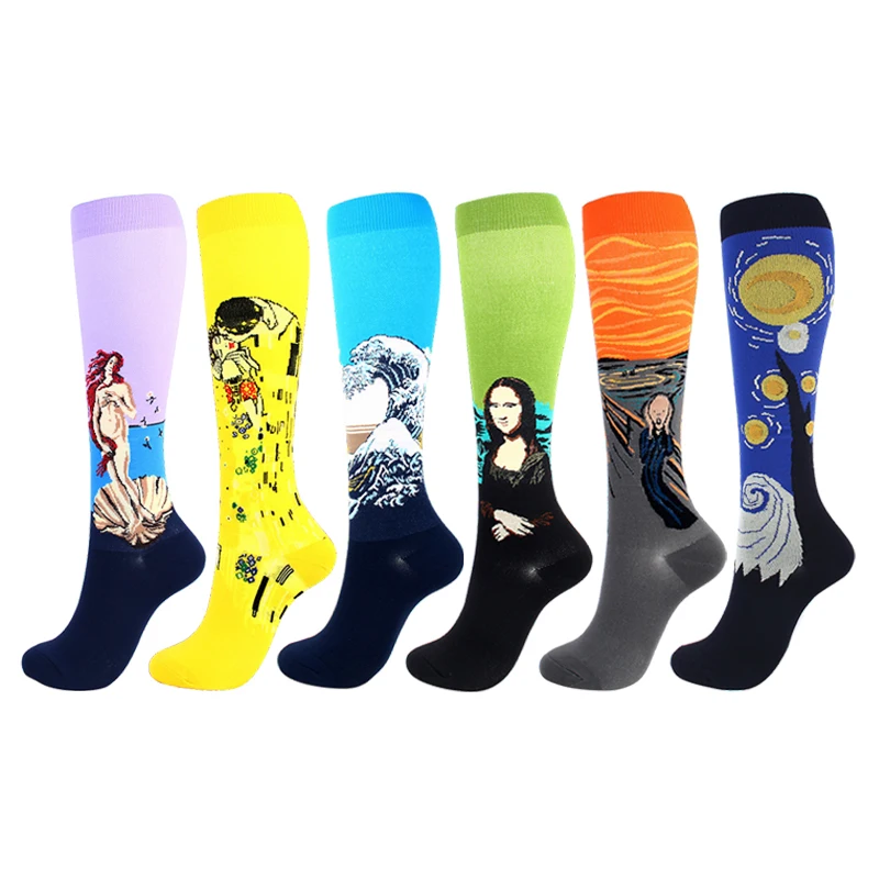 Unisex Compression Socks Man Woman Nurse Famous Oil Painting Nylon Running Outdoor Sports Prevent Varicose Veins Reduce Stocking